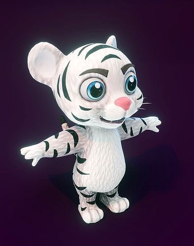 Cartoon White Tiger Animated 3D Model