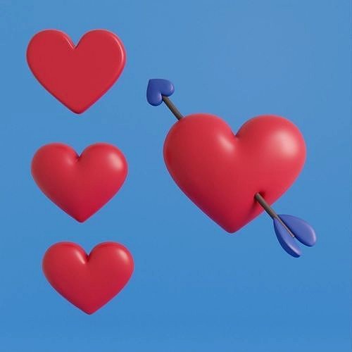 Multiple cartoon hearts with arrow low poly