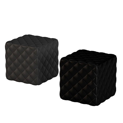 Black Leather Cube Pouf