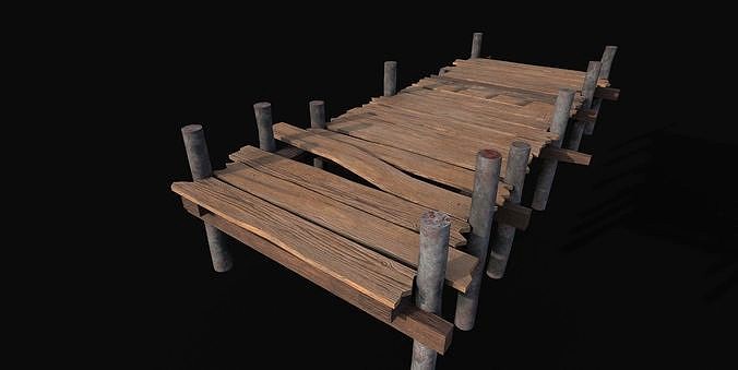 Old Wooden Row Boat Dock Low Poly Game Ready