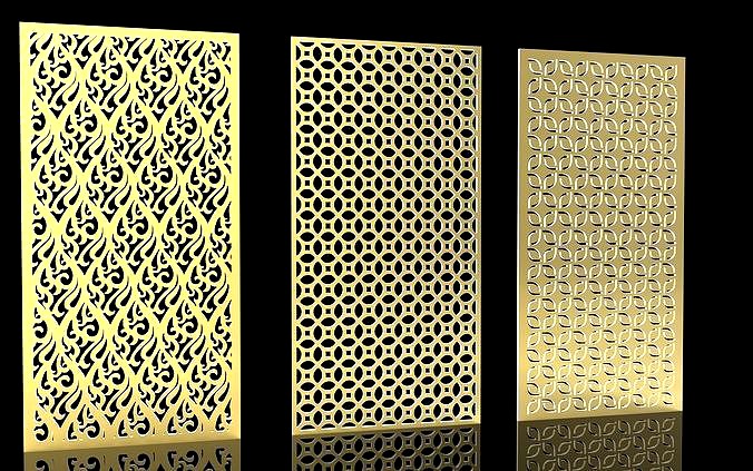 CNC Design Partation 3d model and vector file set of 3 panel