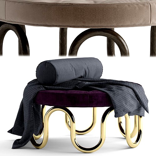 Round ottoman Jonathan Adler Scalinatella with 2 materials
