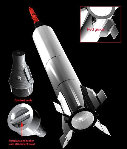 Mercury Red Stone Flying Rocket -  twenty eight inches tall | 3D