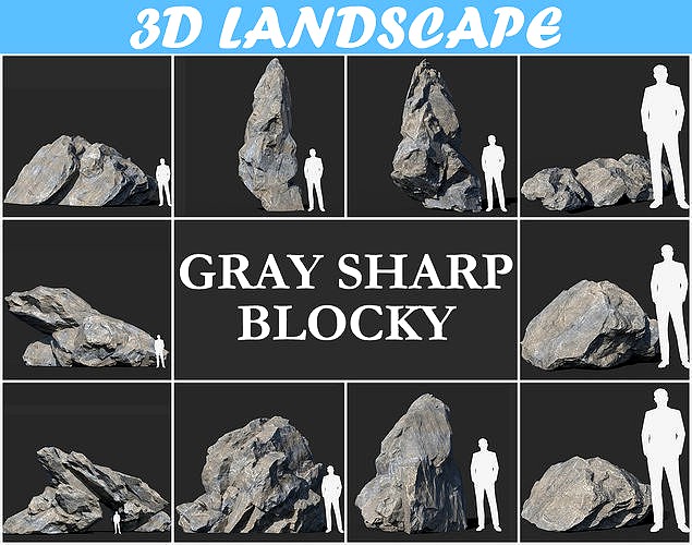 Low poly sharp blocky gray rock formation 181112