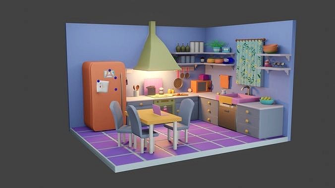 cartoon kitchen low poly models