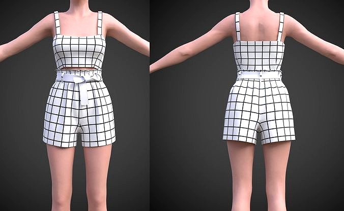 checkered two piece outfit- Plaid Cami Top And Belted Shorts