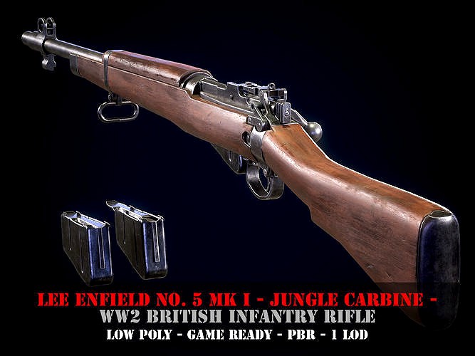 Lee Enfield No5 Mk I - WW2 British rifle - Game ready PBR