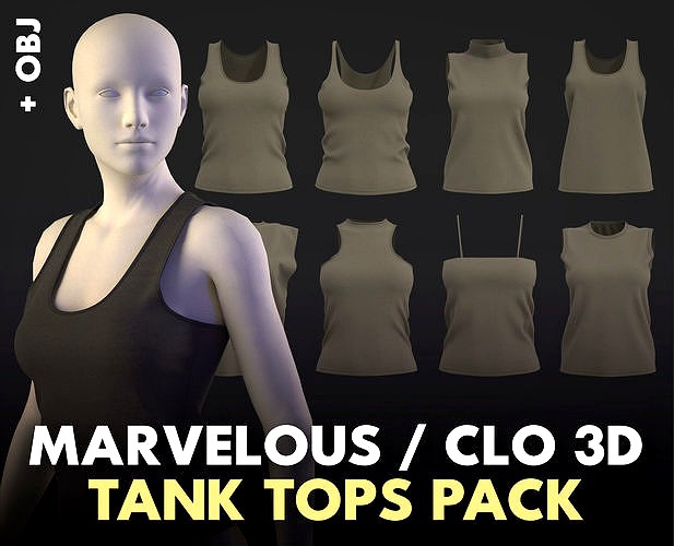 Tank tops pack Marvelous CLO 3D Genesis 8 zprj obj projects