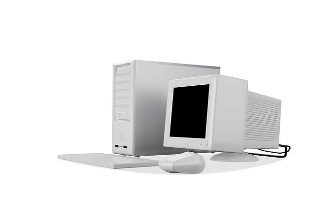 Old computer set pc desktop Low-poly 3D model Low-poly 3D model