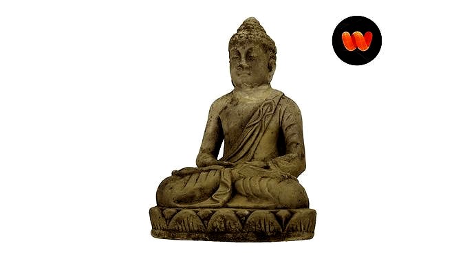 Meditating Buddha Concrete Garden Statue - ED Scanned