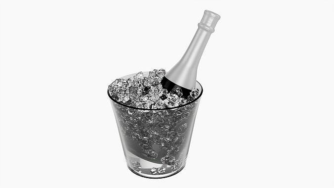 Champagne bottle in glass ice bucket