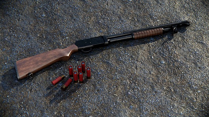 Shotgun with cartridges - Low Poly - 4k Textures