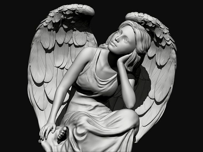 Resting Grace Sitting Angel Statue | 3D