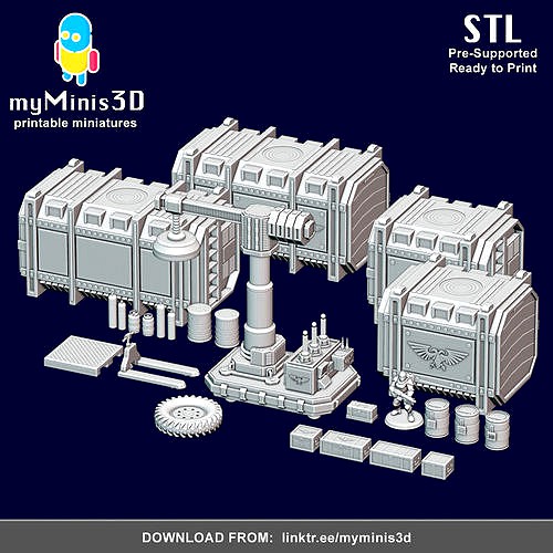 Warhammer Terrain Set with Containers and others Scifi Elements | 3D