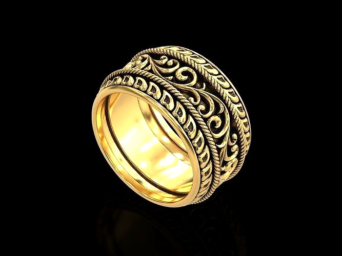 Antique floral carving eternity band ring | 3D