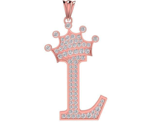 luxury diamond crown L letter pendant 3112 | 3D