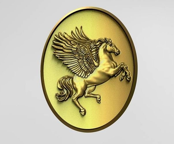 Pegasus horse winged oval medal pendant with border | 3D