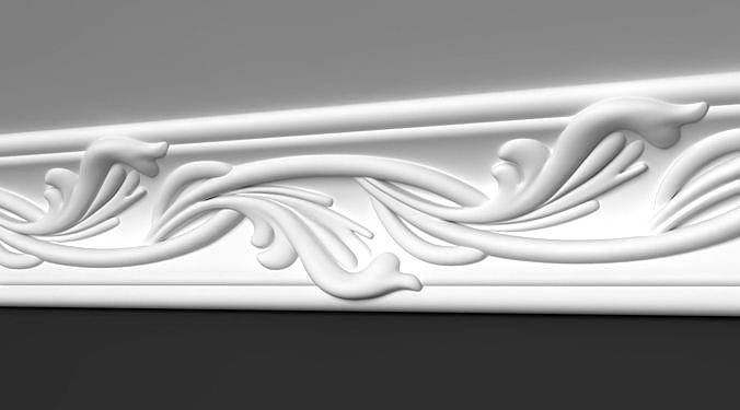Cornice Moulding 3D Model with Floral Organic Elements