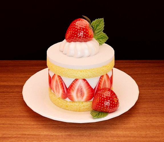 Strawberry Short Cake with cream 3D model