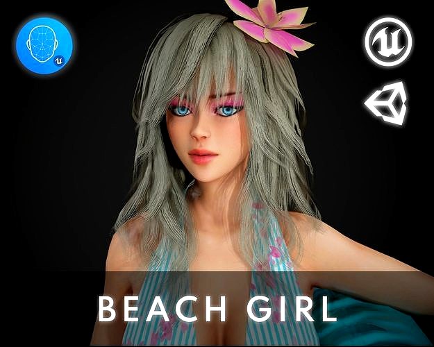 Summer Flower Beach Girl - Game Ready