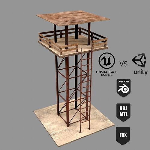 A low-poly 3D model of a military tower