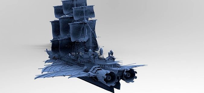 Airship Frigate with Sails 3D model