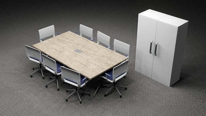 CONFERENCEROOM TABLE and CHAIR and CABINET LOWPOLY PBR MODEL