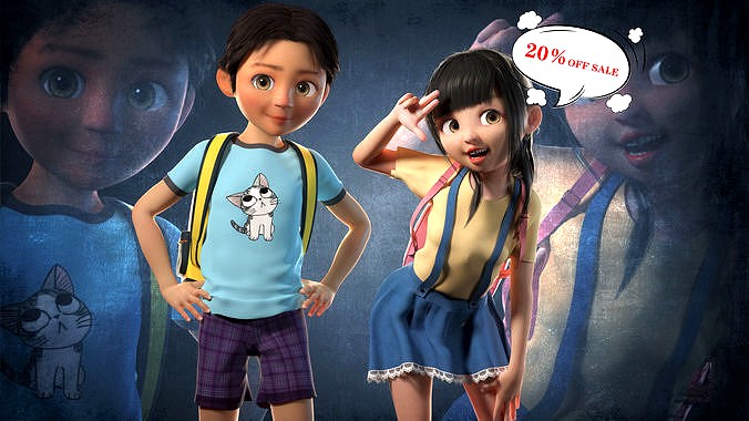 Cartoon cartoon students pupils with binding