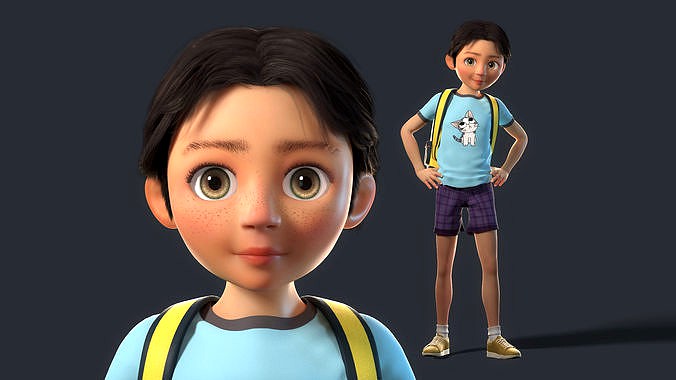 Cartoon cartoon boy pupils with binding