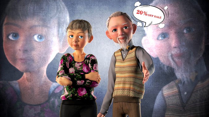 Original cartoon family cartoon old man with binding