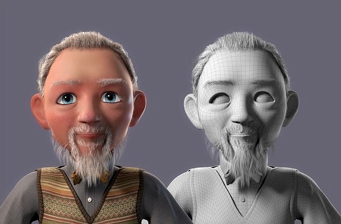 Cartoon old man with binding
