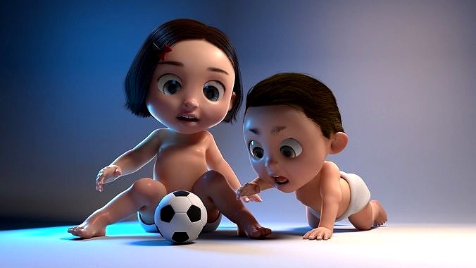 Cartoon baby twins with binding