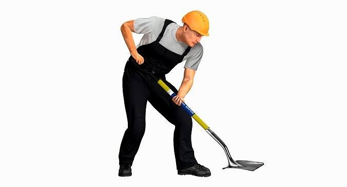 Construction Worker Digging with Shovel