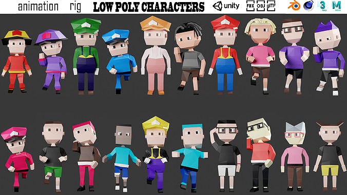 Low poly characters pack 3d model