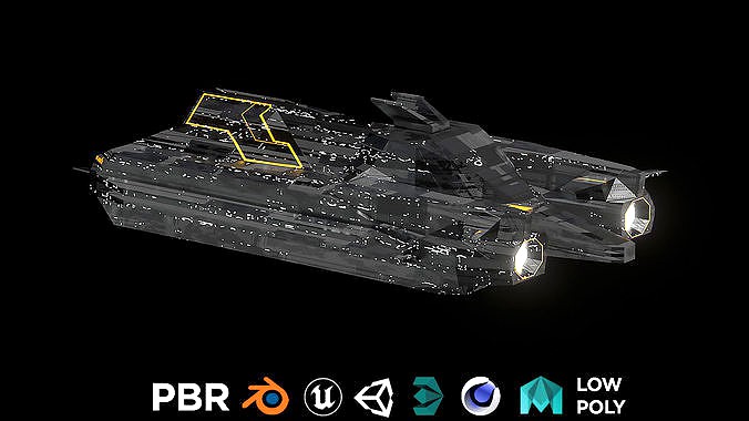 marine spaceship sci fi detailed low poly 3D