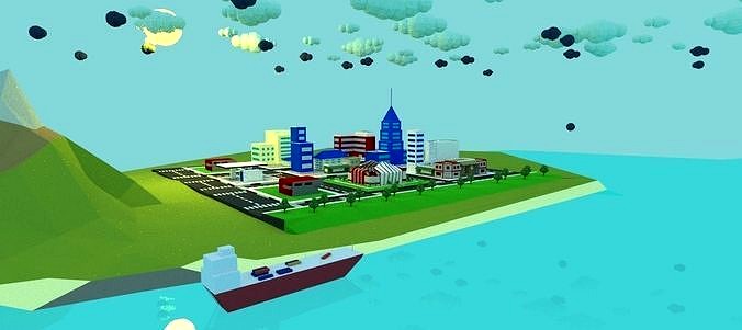 low poly city with great scane
