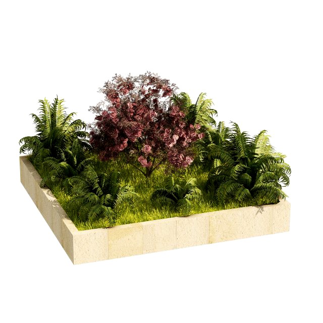 Garden border plant set low poly