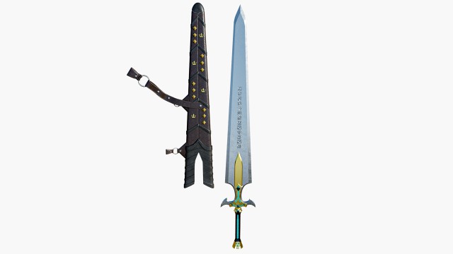 Fantasy Sword Game Ready PBR Unity UE Arnold V-Ray Textures Included