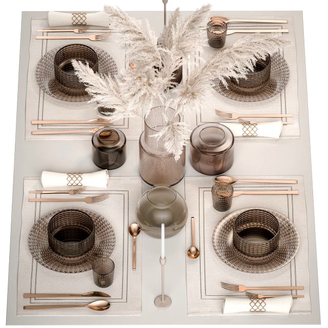 Table setting for 4 persons with a bouquet of white pampas grass 18