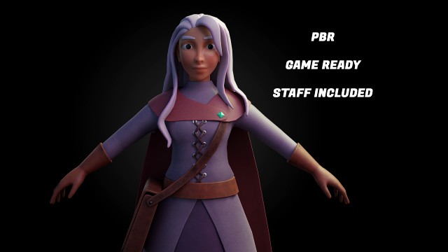 Female Mage Cartoon - Game Ready Character