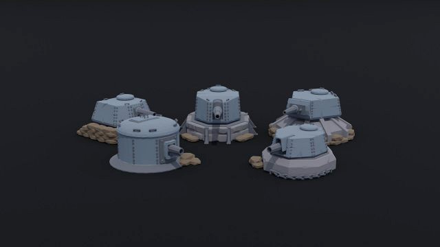 Low-poly Dieselpunk cartoon turret kit