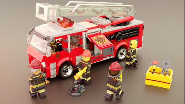 Lego Firetruck with Firefighter Squad