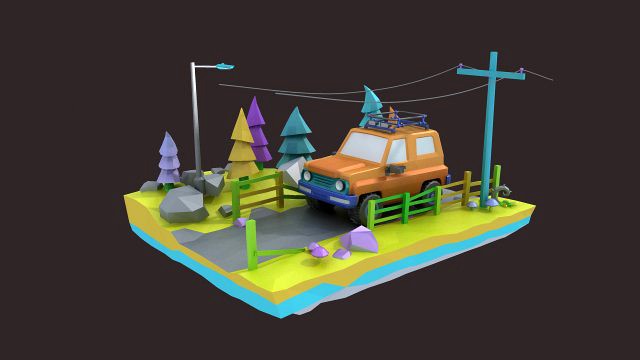 Cartoon car LowPoly suv Origami cars