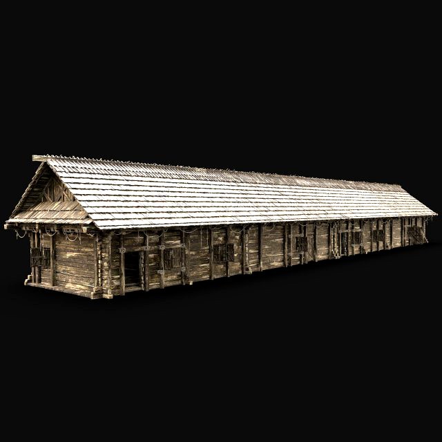 SLAVIC LONG HOUSE HUT FARM SHED BARN COTTAGE MEDIEVAL WOODEN AAA