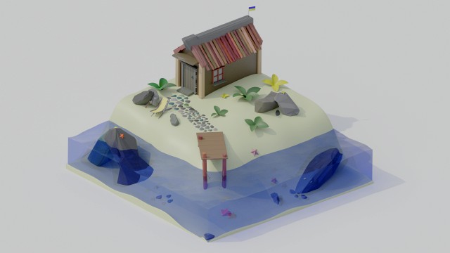 Quiet beach diorama Coast landscape All money will be transferred to come back alive