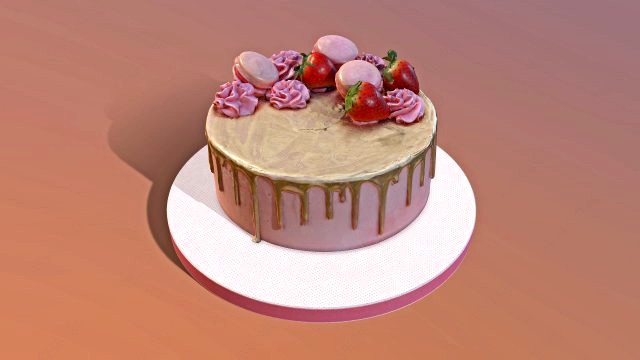 Golden Strawberry Drip Cake