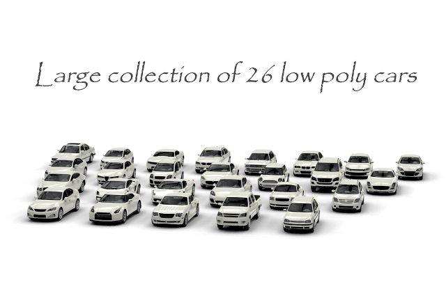 Large collection of 26 low poly cars