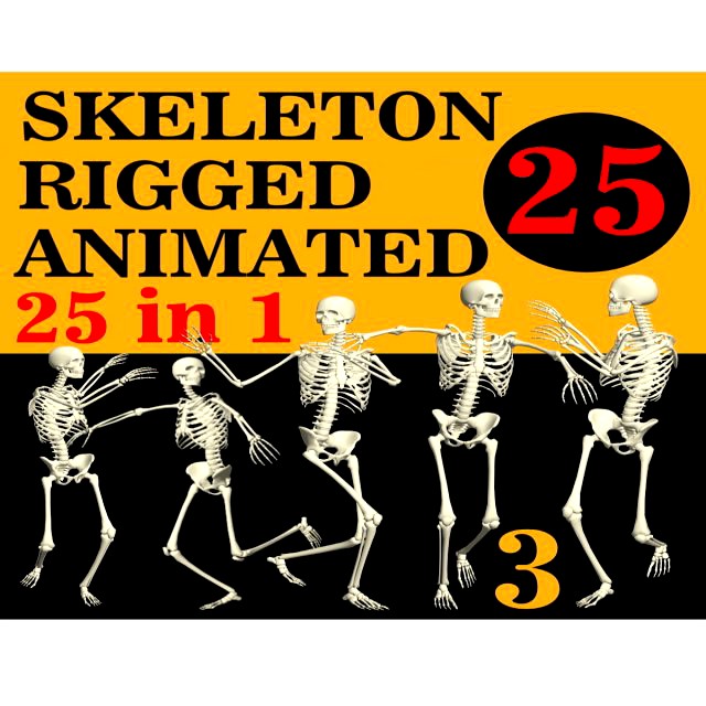 Skeleton Rigged 3D Animations Set 3 - 25 in 1