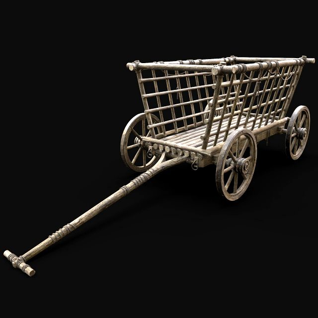 CART HAY WAGON HORSE CAR CARGO TRANSPORT WOODEN MEDIEVAL