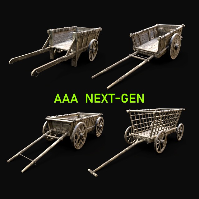 CART WAGON HORSE CAR CARGO WOODEN MEDIEVAL PACK COLLECTION